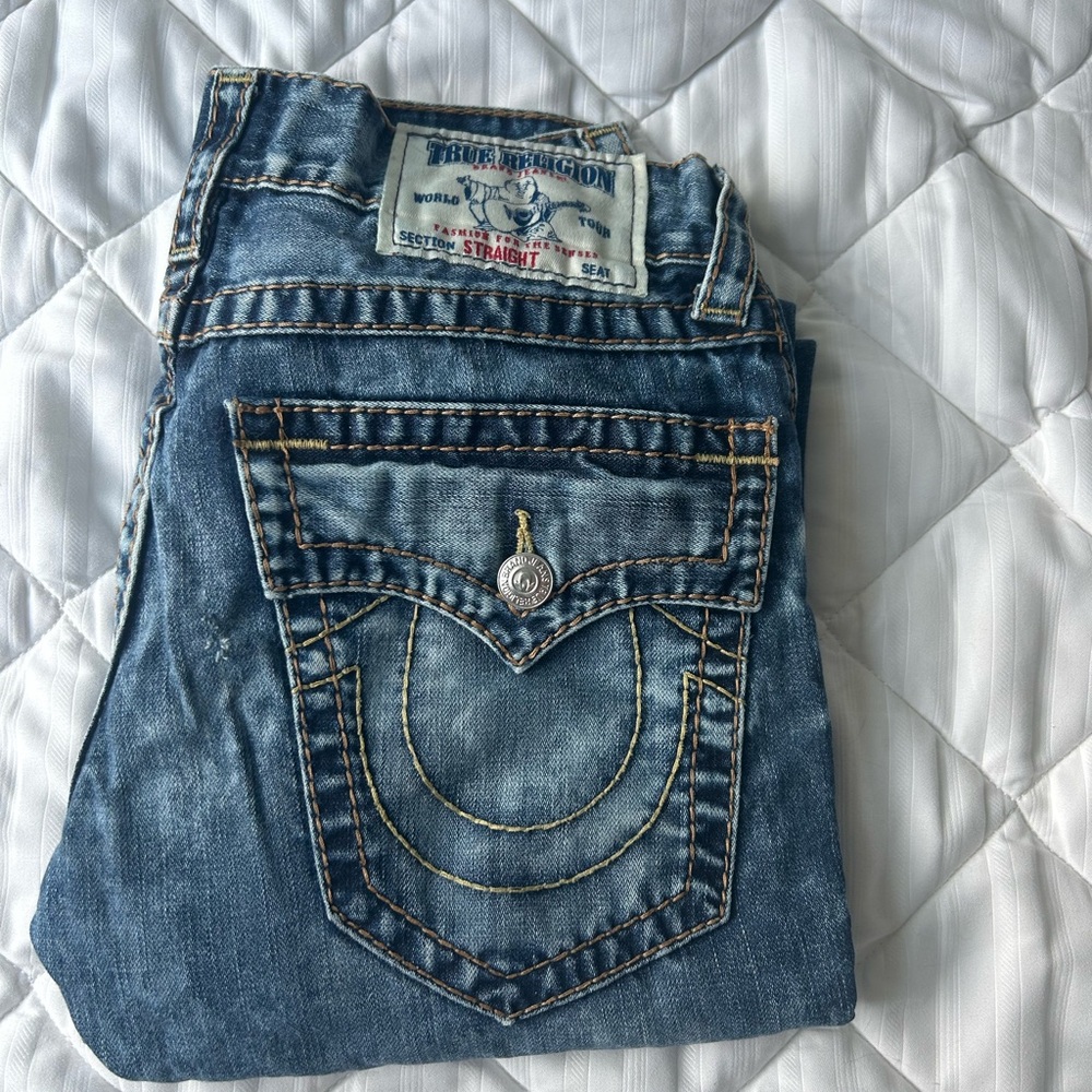 True Religion Men’s Blue Denim Jeans - Classic Pocket Stitch